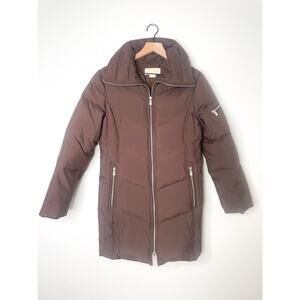 Michael Kors Brown Quilted Down Puffer Coat Womens Small Zip Front Winter Jacket